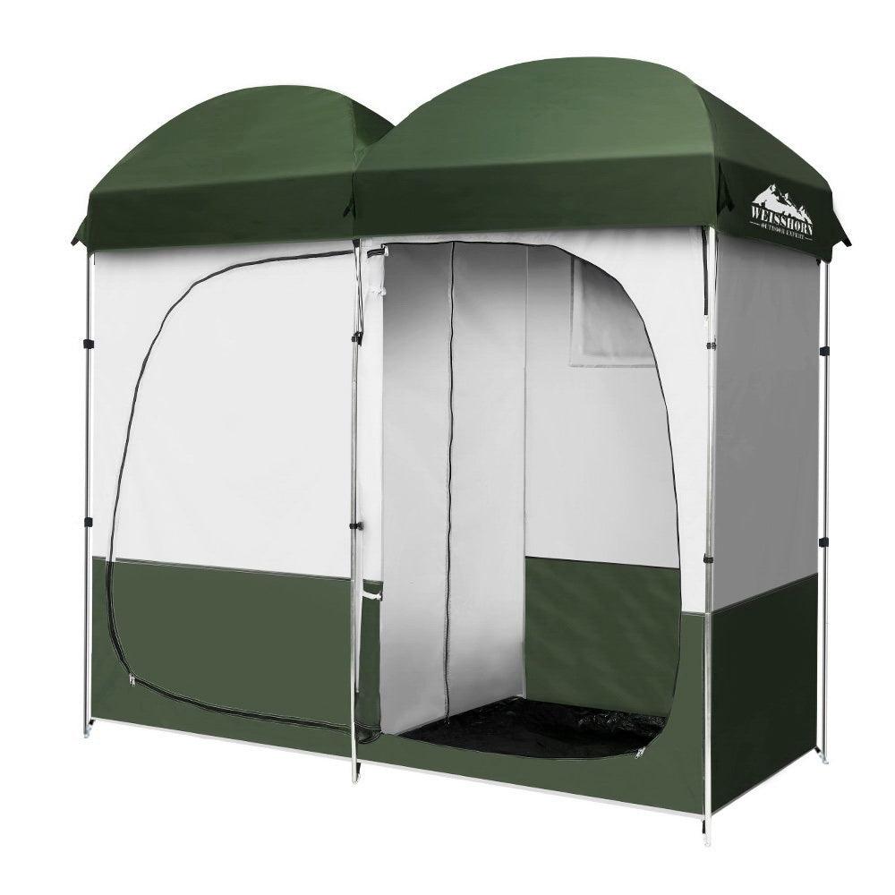 Double Camping Shower Toilet Tent - Outdoor Portable Change Room - Leisure Outdoors