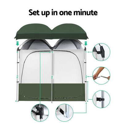 Double Camping Shower Toilet Tent - Outdoor Portable Change Room - Leisure Outdoors