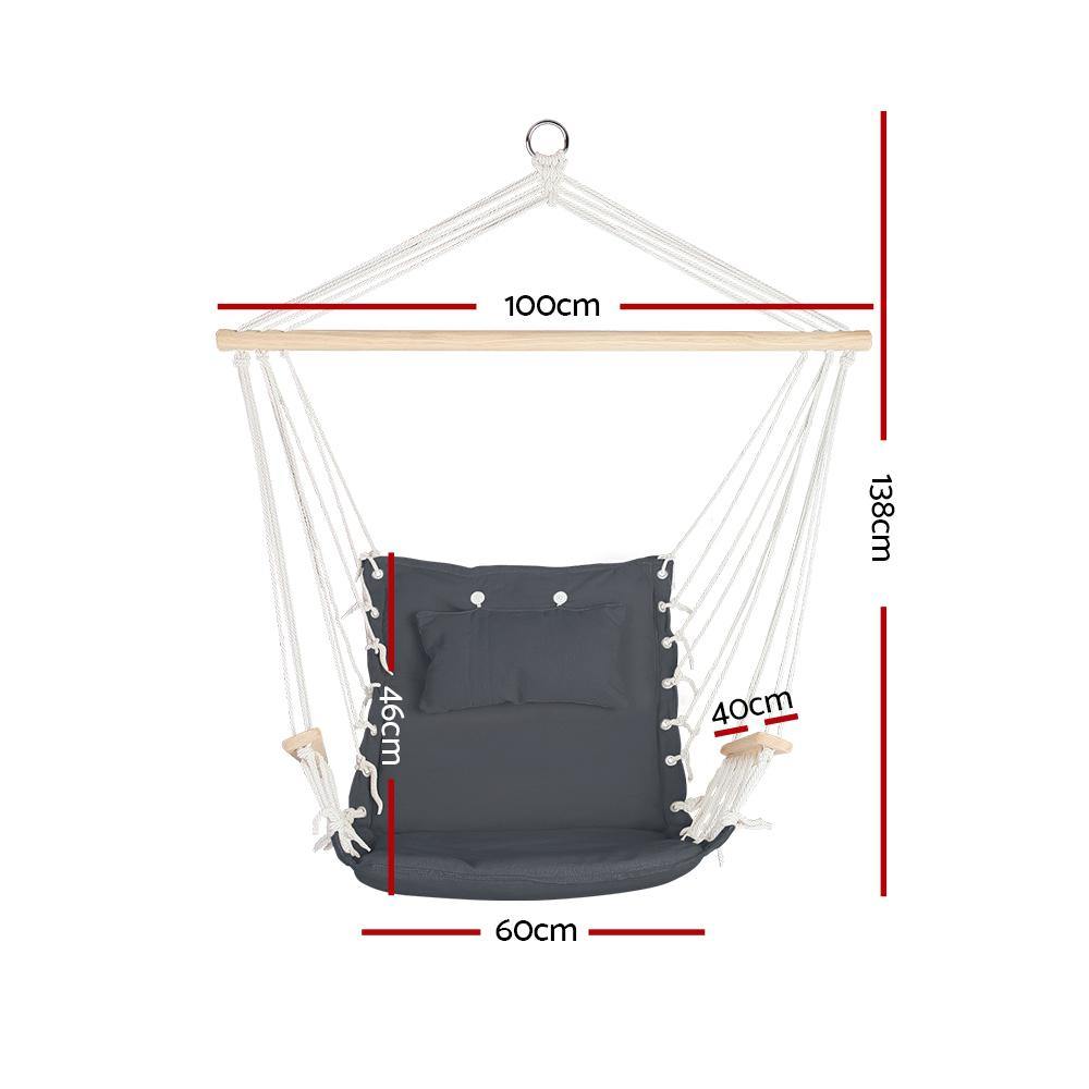 Hammock Hanging Swing Chair With Wooden Armrests And Cushions - Portable - Grey - Leisure Outdoors