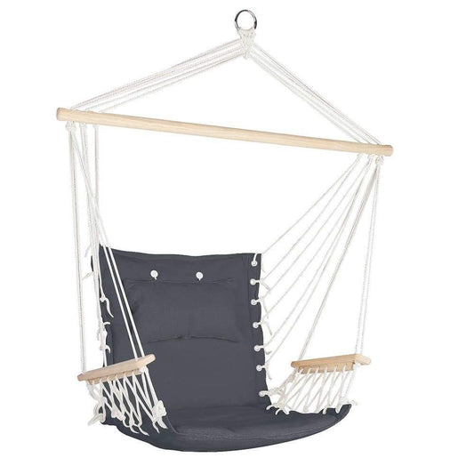 Hammock Hanging Swing Chair With Wooden Armrests And Cushions - Portable - Grey - Leisure Outdoors