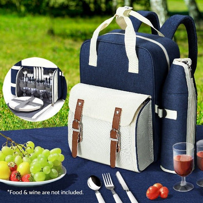 Picnic Basket Backpack - 4 Person - Blue and Beige - Leisure Outdoors