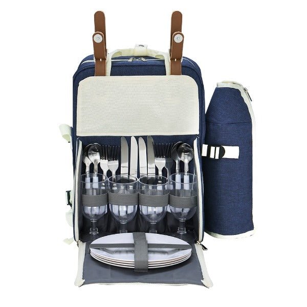 Picnic Basket Backpack - 4 Person - Blue and Beige - Leisure Outdoors