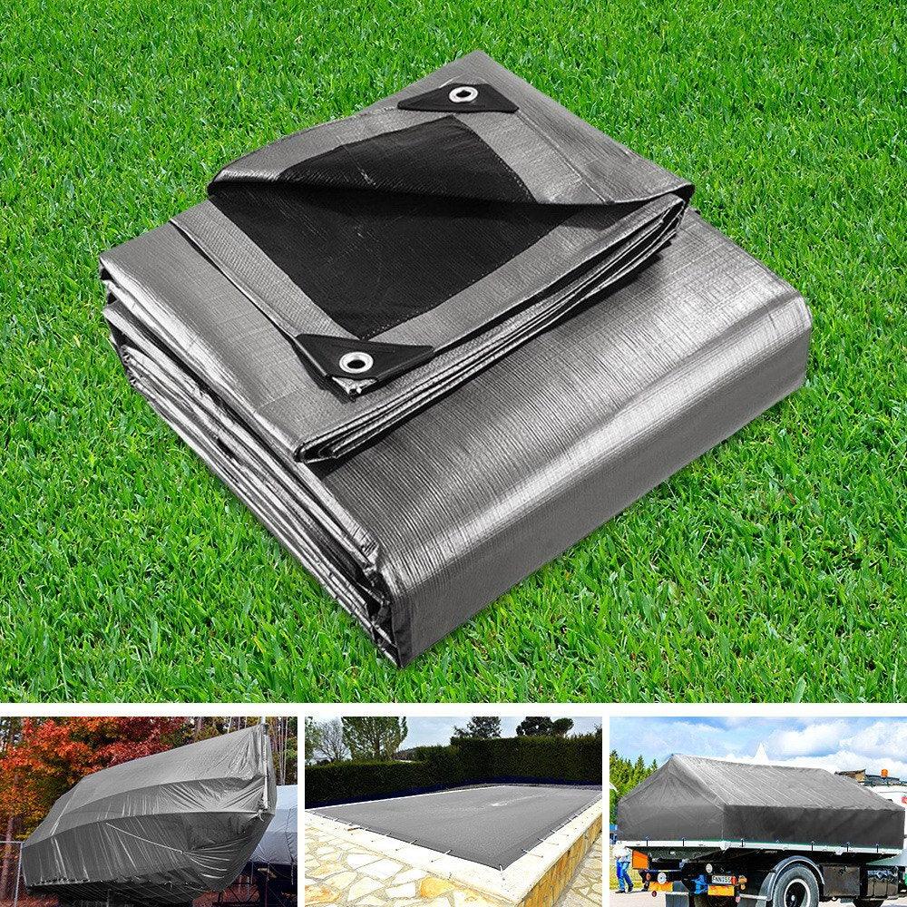 Poly Tarpaulin Heavy Duty Tarp Cover - 3.6M x 4.8M -180gsm Silver - Leisure Outdoors