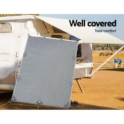 Pop Top Caravan Privacy Screen 2.1 x 1.8M Sun Shade End Wall Roll Out Awning - Leisure Outdoors