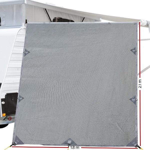 Pop Top Caravan Privacy Screen 2.1 x 1.8M Sun Shade End Wall Roll Out Awning - Leisure Outdoors