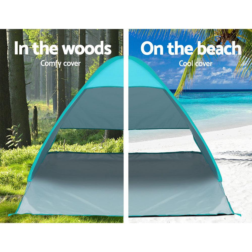 Pop Up Beach Tent Camping Hiking 3 Person Sun Shade Fishing Shelter - Leisure Outdoors