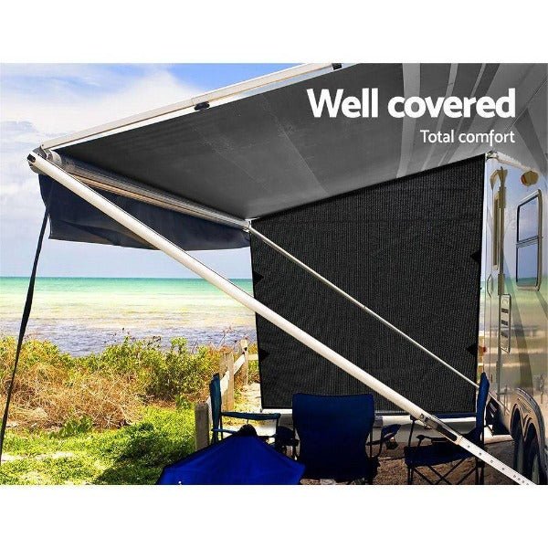 RV Caravan Privacy Screen End Wall Sun Shade - 1.95 x 2.2M - Black - Leisure Outdoors