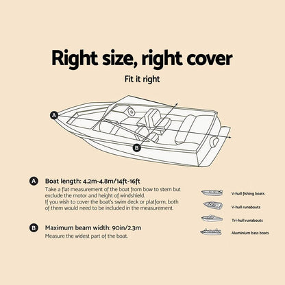 Seamanship Premium Waterproof Boat Cover - 14-16 FT - Grey - Leisure Outdoors