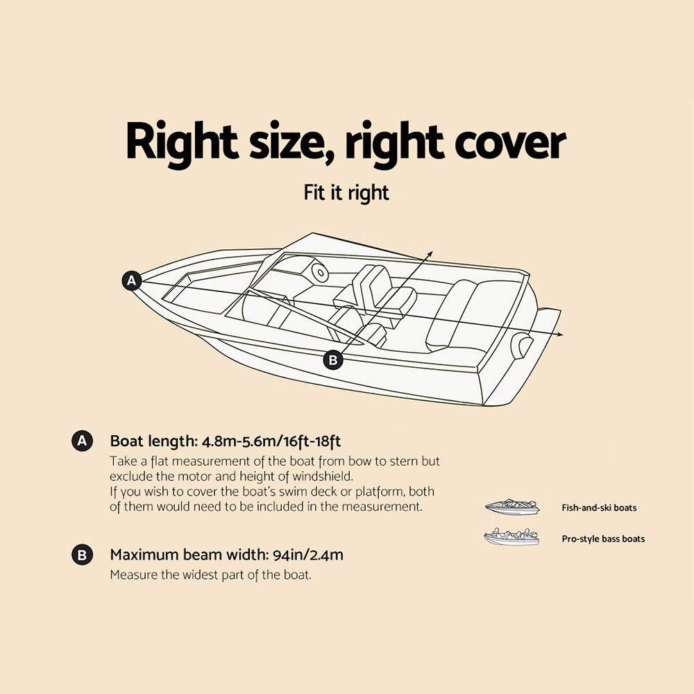 Seamanship Premium Waterproof Boat Cover - 16 - 18.5 FT - Grey - Leisure Outdoors