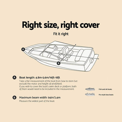 Seamanship Premium Waterproof Boat Cover - 16 - 18.5 FT - Grey - Leisure Outdoors