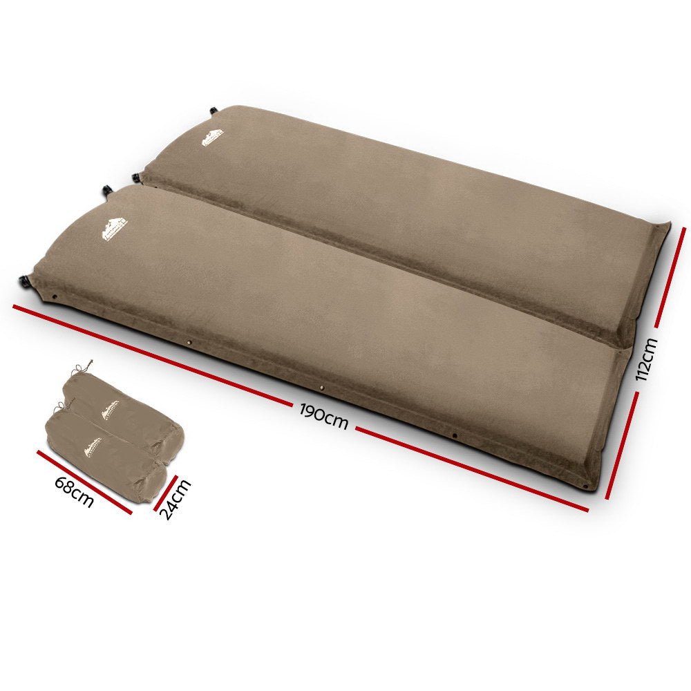 Self Inflating Mattress Camping Sleeping Mat Air Bed Pad Double Coffee 10CM Thick - Leisure Outdoors