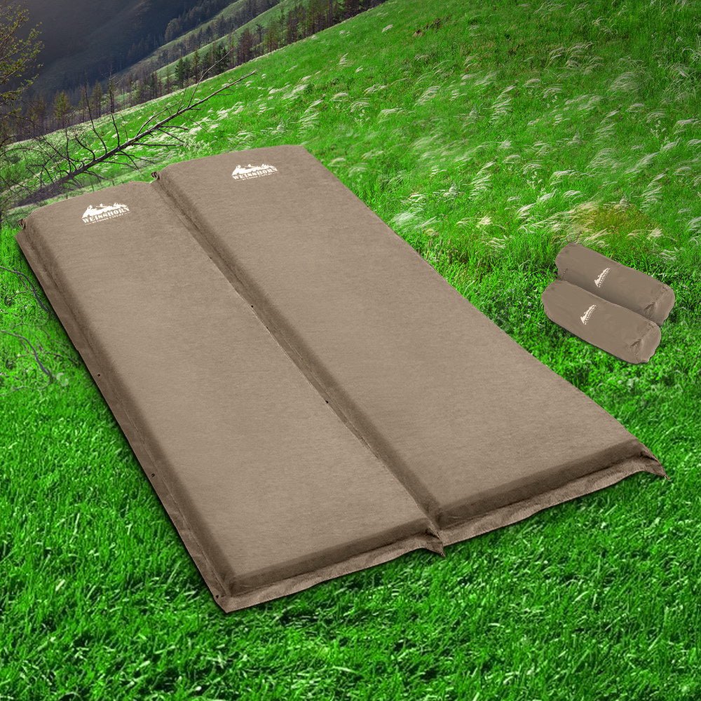 Self Inflating Mattress Camping Sleeping Mat Air Bed Pad Double Coffee 10CM Thick - Leisure Outdoors