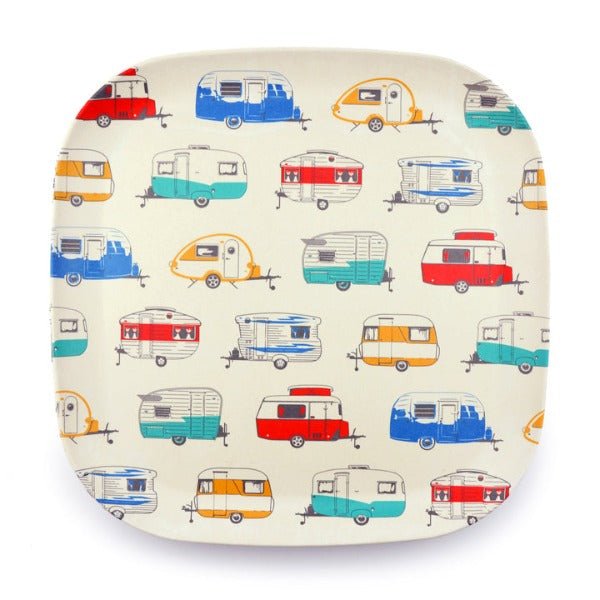 Set of 4 - Camping Bamboo Dinner Plate - Seasonal Caravans Coloured Caravans - Leisure Outdoors