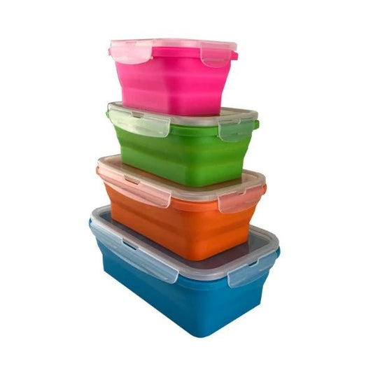 Set Of 4 - Collapsible Silicone Food Storage Containers - Rectangle - Leisure Outdoors