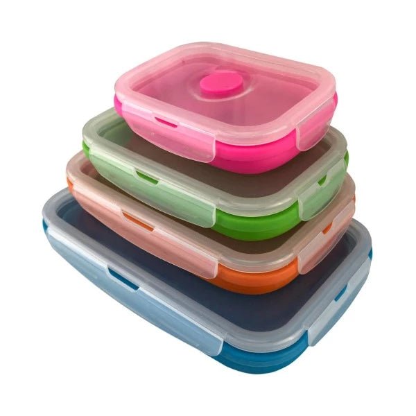 Set Of 4 - Collapsible Silicone Food Storage Containers - Rectangle - Leisure Outdoors