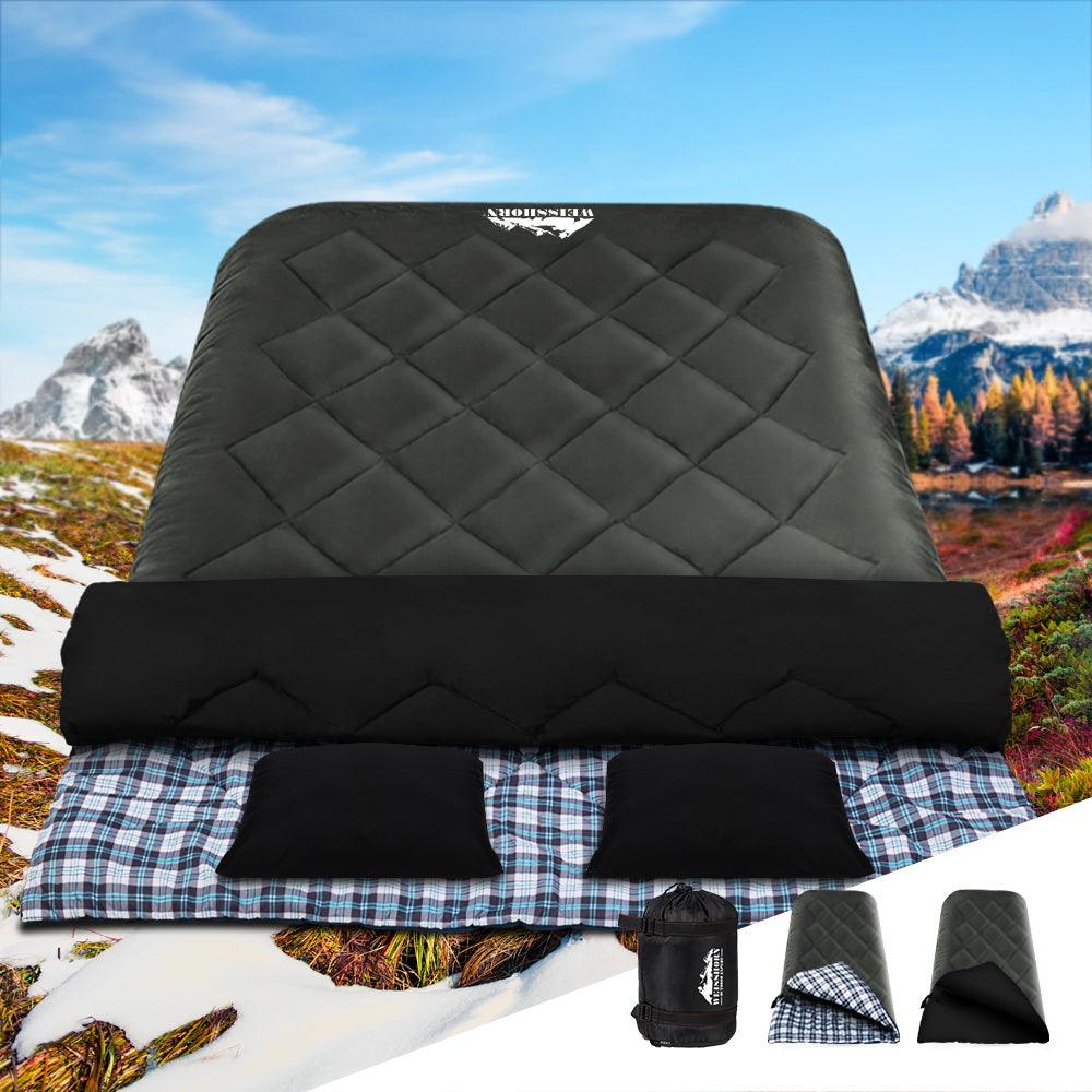 Sleeping Bag Double Camping Hiking -10°C to 15°C - Grey - Leisure Outdoors