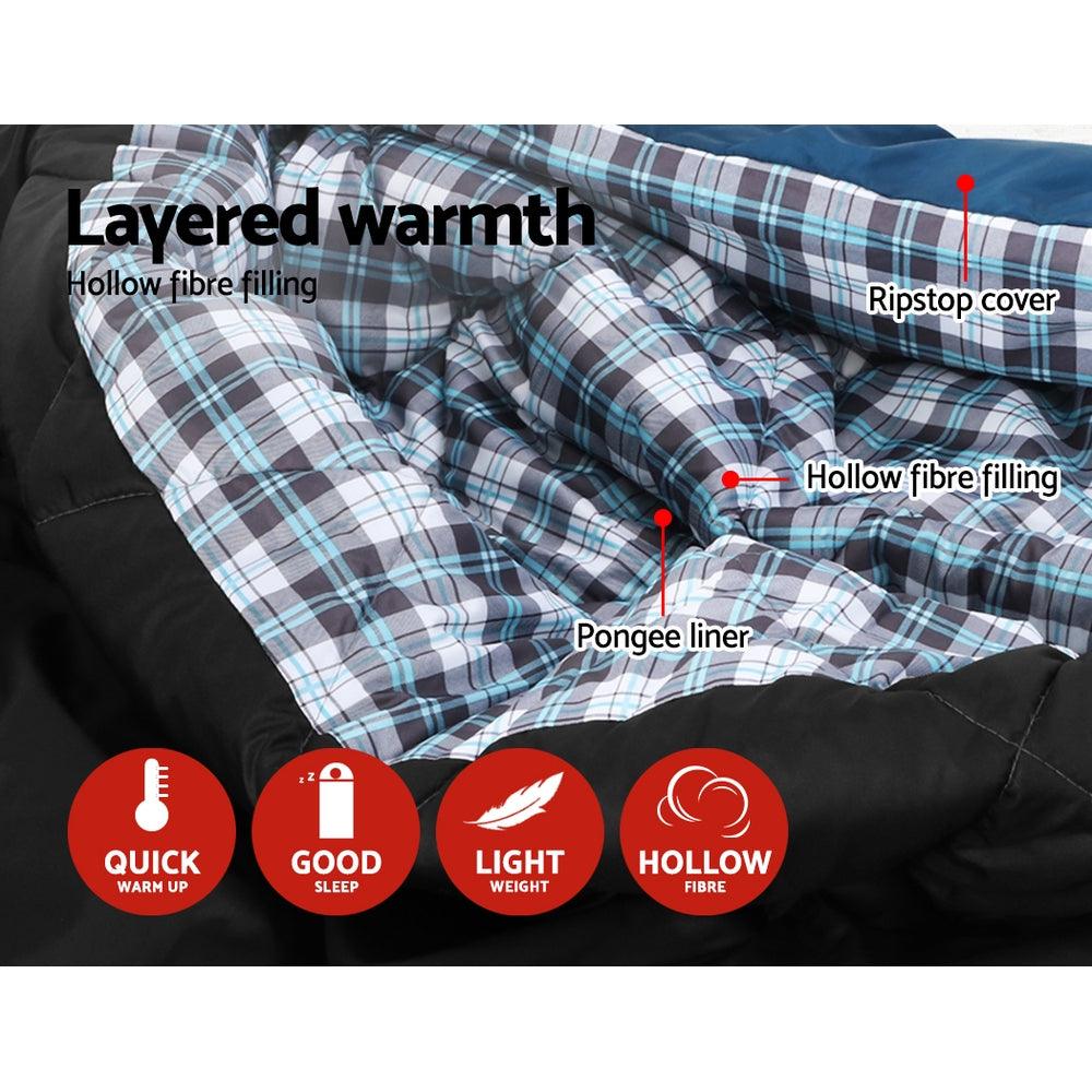 Sleeping Bag Double Camping Hiking -10°C to 15°C - Navy - Leisure Outdoors