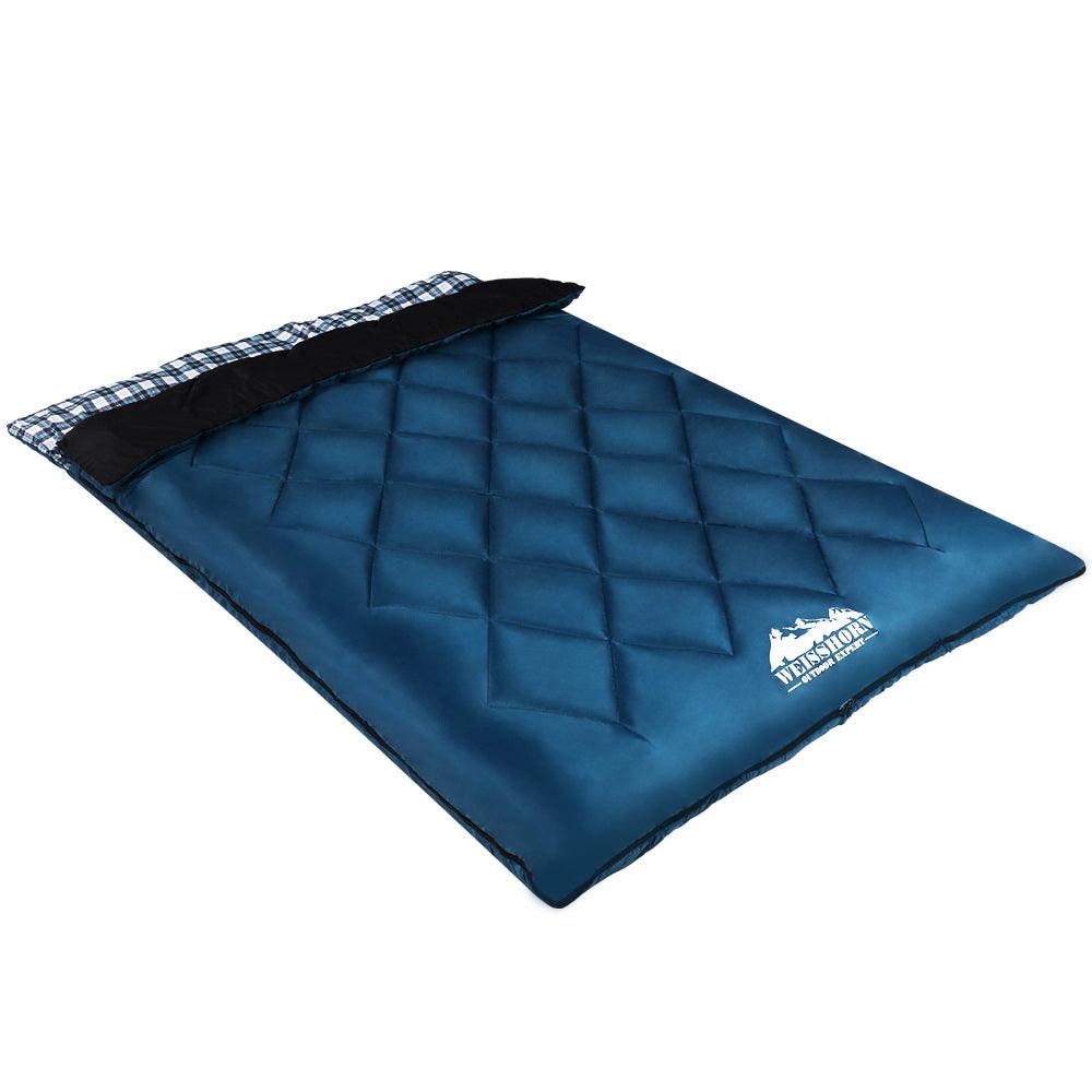 Sleeping Bag Double Camping Hiking -10°C to 15°C - Navy - Leisure Outdoors