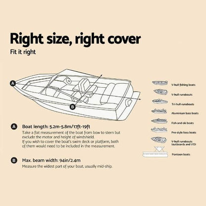 Waterproof Boat Cover - 17 - 19ft - Leisure Outdoors